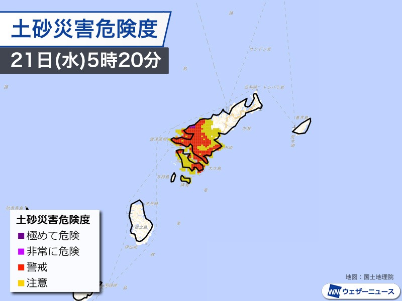 奄美大島は土砂災害の危険度高い　九州でも局地的に雨が強まる