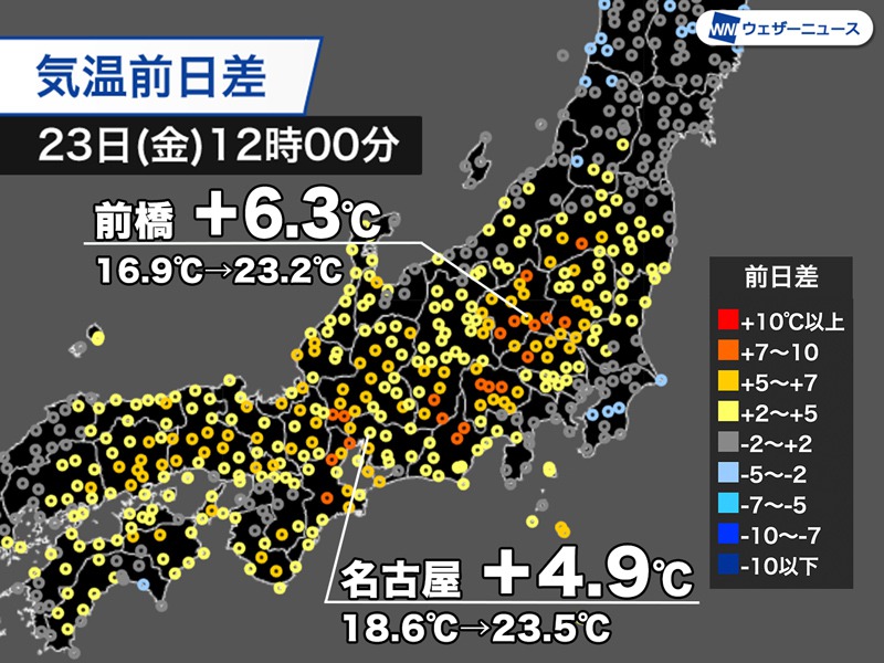 関東や東海など昨日より気温上昇　昼間は蒸し暑い