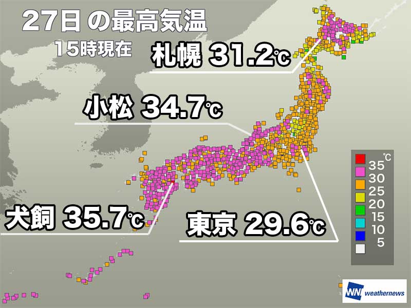 暑さ厳しく九州で35℃以上の猛暑日　明日は梅雨空で気温は少し低下