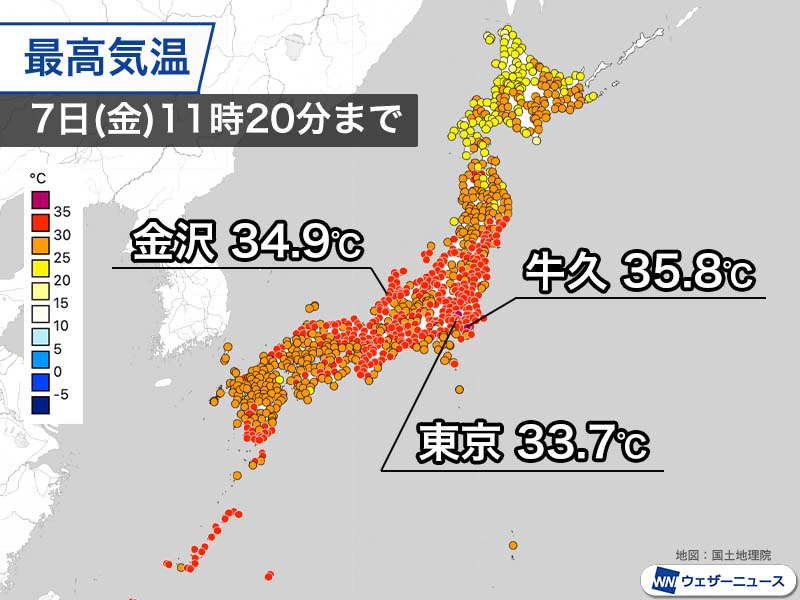 東京都心は8時半に30℃突破　すでに猛暑日の所もあり熱中症警戒
