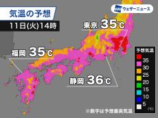 東京は2日連続で猛暑日予想　関東から九州にかけて熱中症に警戒