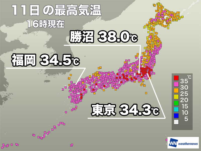 暑さ厳しく2日連続38℃以上　真夏日地点は今年最多を更新