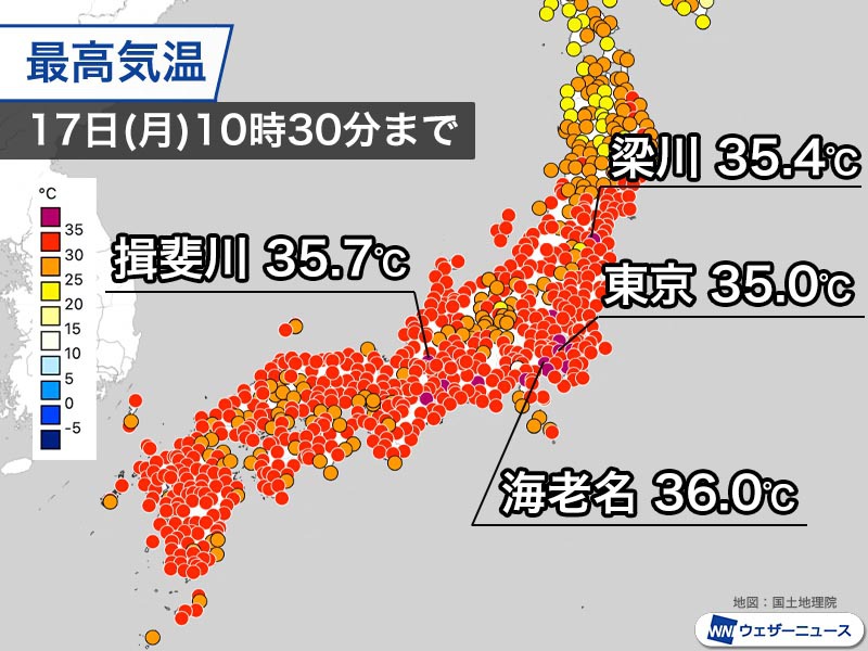 今日も10時前から35℃を突破　東京都心も猛暑日で熱中症に厳重警戒