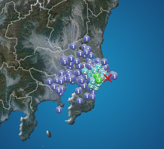 千葉県北東部でM4.4の地震　最大震度3　津波の心配なし