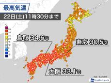 西日本を中心に午前中から気温上昇　屋外の活動は熱中症注意