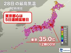 東京都心は5日連続で35℃　7月に入り10回目の猛暑日に