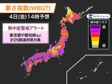 東京都など29都道府県に熱中症警戒アラート（明日8月4日(金)対象）