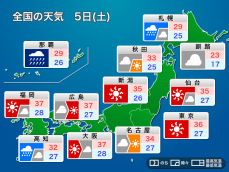 明日8月5日(土)の天気予報　沖縄に再び台風接近　関東から九州は危険な暑さ続く