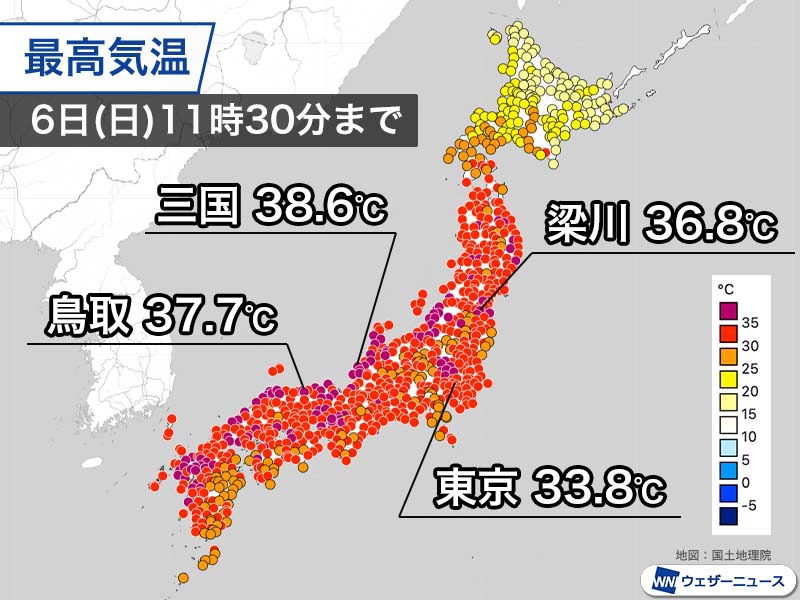 日本海側はフェーン現象で猛暑継続　太平洋側は暑さトーンダウン