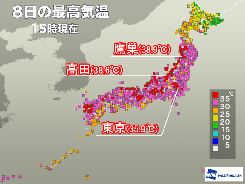各地で厳しい暑さ続く 東京は年間の猛暑日日数17日と単独で最多