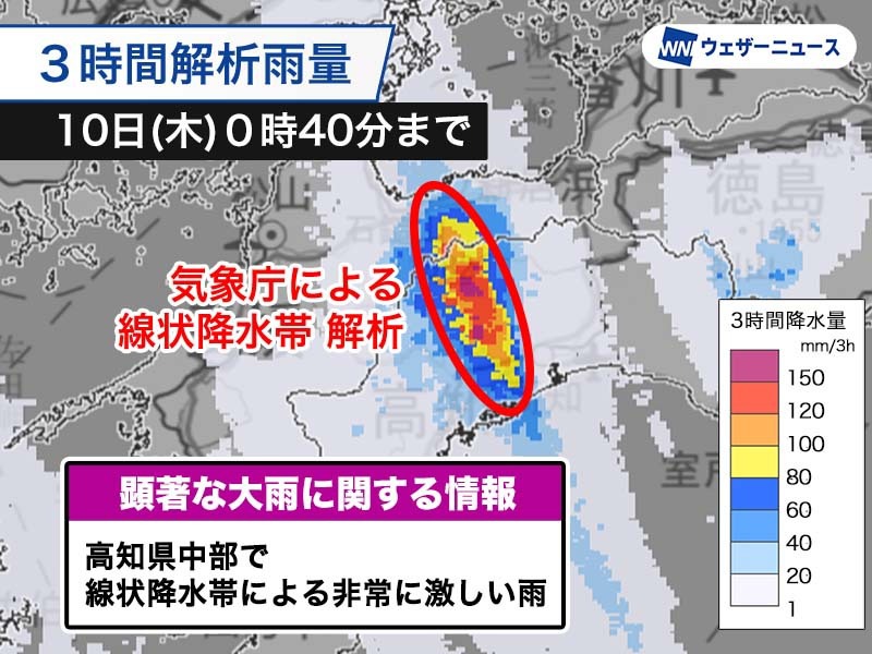 高知県で線状降水帯による大雨 災害発生に厳重警戒