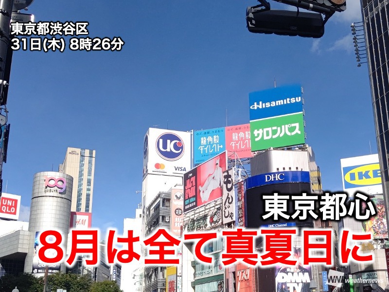 東京　8月は全て30℃以上の真夏日に　31日連続は観測史上初