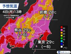 明日の関東は朝から雨で気温上がらず　東京は連続真夏日ストップか