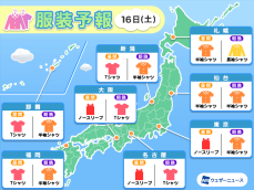 9月16日(土)　各地の気温変化と最適な服装