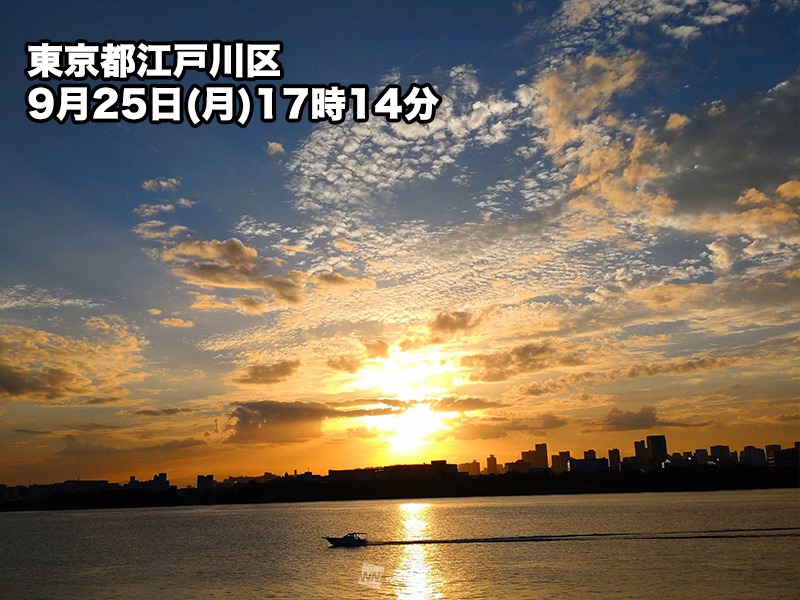関東から近畿などで美しい夕焼け　上空に湿った空気の影響