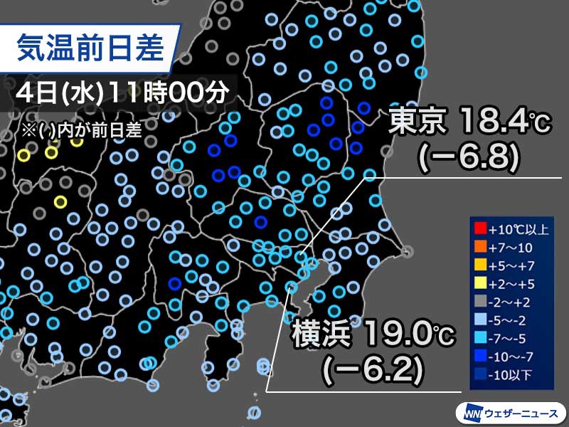 東京都心は昼近くなっても10℃台　午後も肌寒さが続く