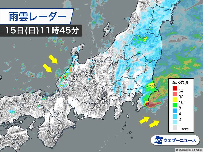 関東の大雨はまもなくピーク越え　北陸や北近畿は雷雨に注意