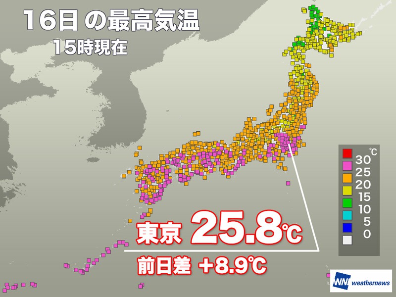 東京は昨日より9℃近く上昇　明日も過ごしやすい陽気続く