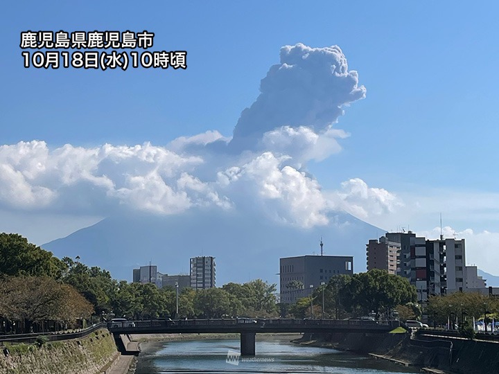 鹿児島・桜島は活発な状況続く　上空の風は弱く火山灰は拡散しにくい