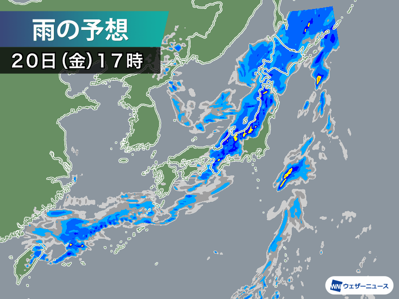 午後は寒冷前線が日本列島を通過　広範囲で強雨や強風に注意を