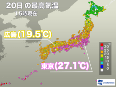 東京都心で27.1℃を観測　今夜から全国的に冷え込み強まる