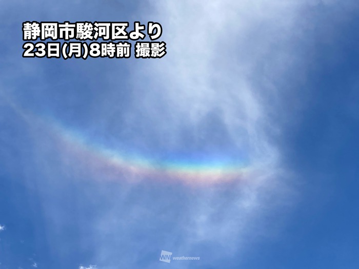 東海や近畿の空に環天頂アーク　朝から逆さ虹が現れる