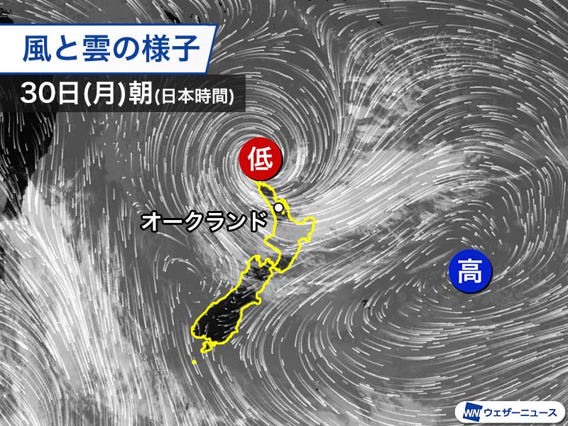 元サイクロンがニュージーランド接近　北島では強風や大雨に