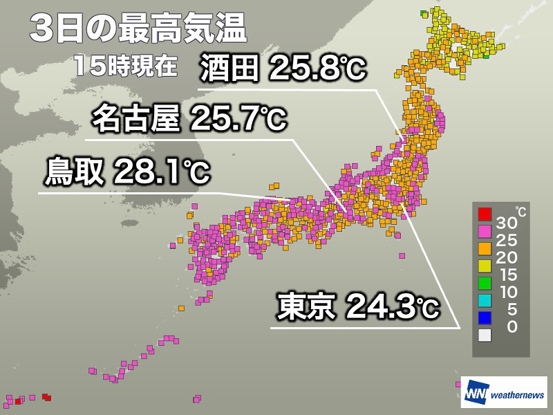 文化の日に夏日が350地点以上　明日も関東以西は気温が高い