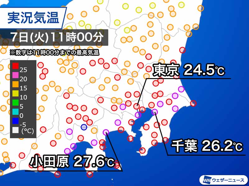 関東南部で25℃以上の夏日に　夕方から夜は気温が急降下