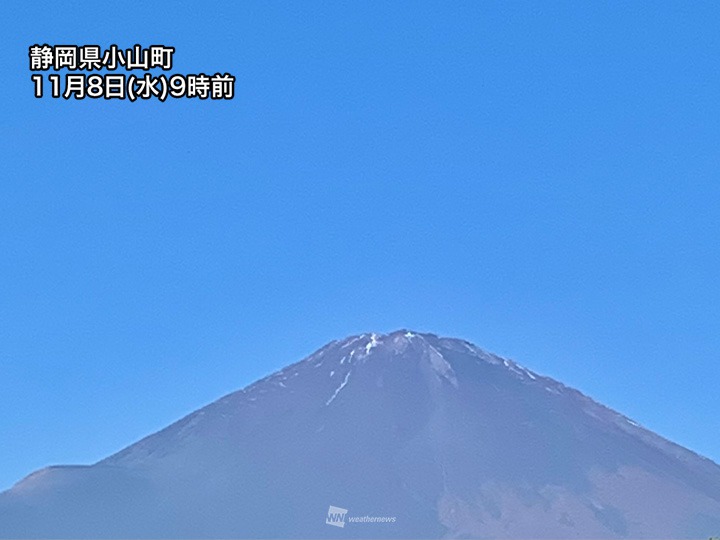 立冬の富士山に雪はほとんどなし　この時期は例年も変化が大きい