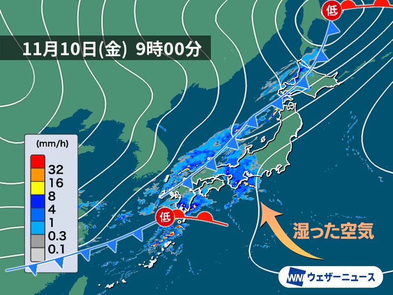 低気圧や前線で土砂降りの雨に　落雷も注意　深夜から北海道では雪