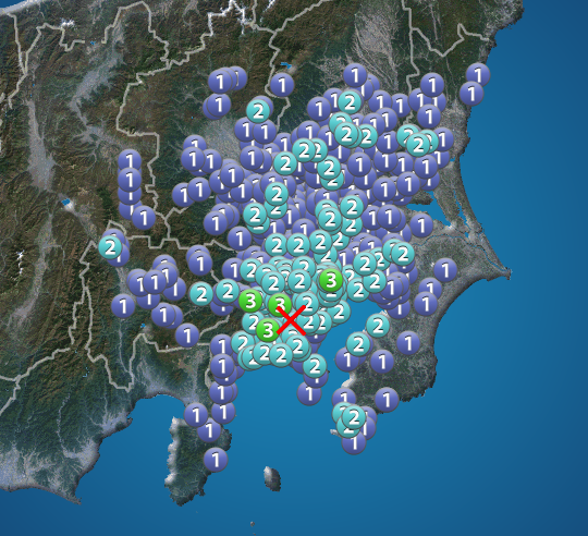 神奈川県東部で地震　東京都と神奈川県で震度3　津波の心配なし