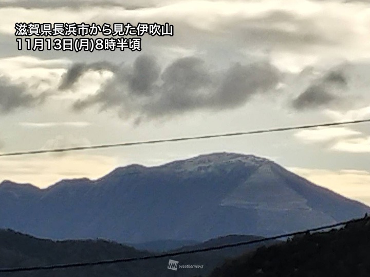 浅間山や伊吹山で初冠雪を観測　寒気南下で各地から冬の便り