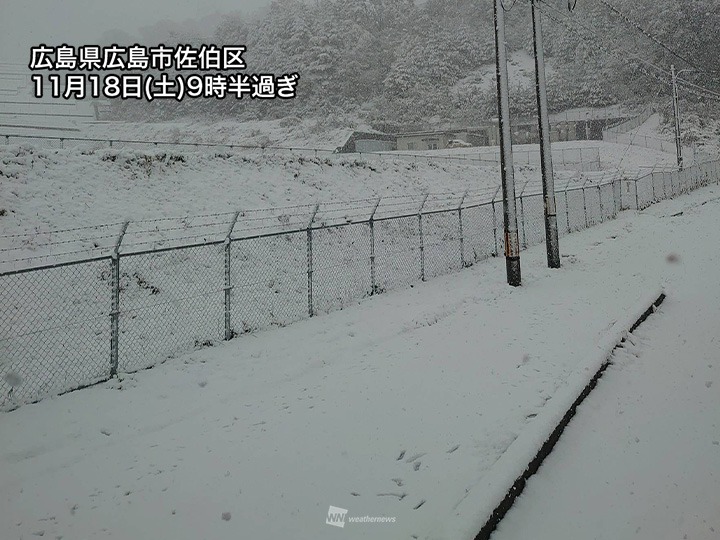 福岡など初雪観測し西日本内陸部では積雪　全国的に強風続く