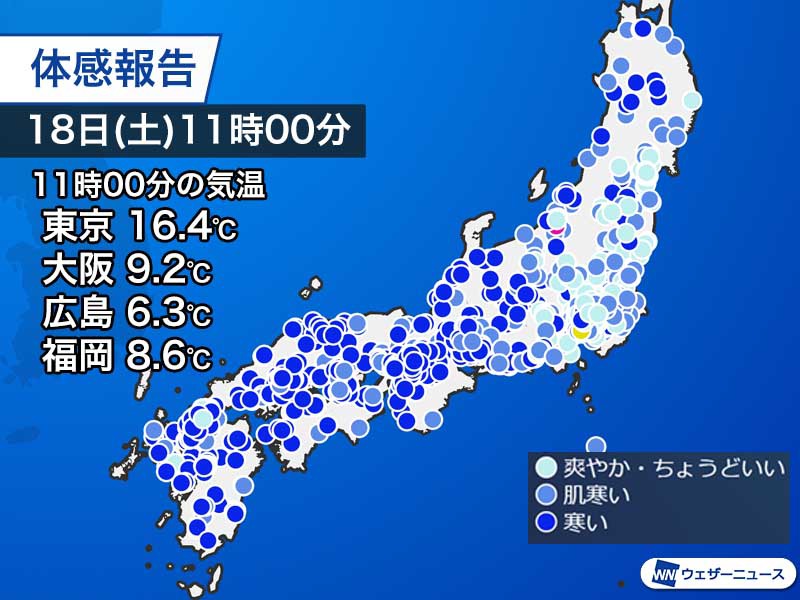 西日本は冬本番を思わせる寒さ　午後も風が冷たく防寒必須