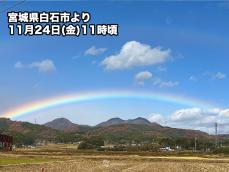 東北などでダブルレインボー　変わりやすい天気で二重の虹が出現