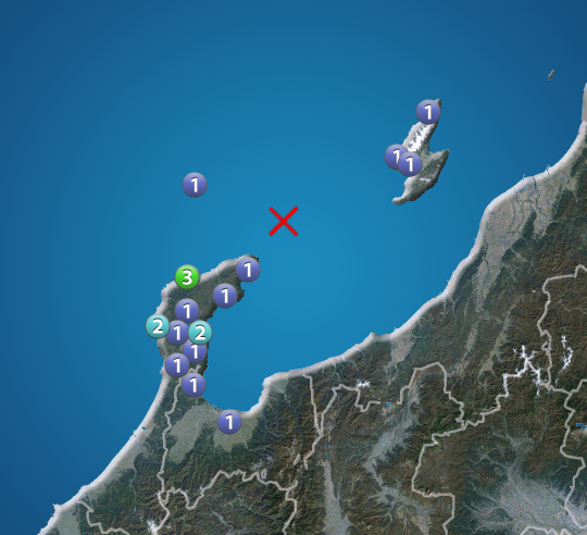 石川県で震度3の地震発生