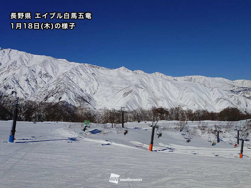 週末のスキー場の天気・積雪　新潟や長野など本州のスキー場は湿った雪に