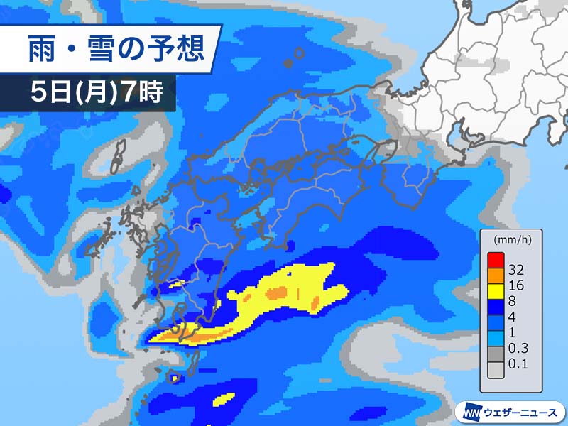 九州は局地的に1時間20mm超の雨　西日本の山間部は雪の所も