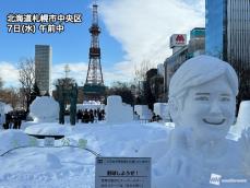 さっぽろ雪まつり開催中　札幌周辺は午後は雪舞う空に