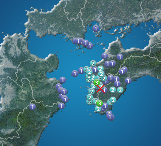 愛媛県南予でM3.9の地震　宇和島市と宿毛市で震度3　津波の心配なし