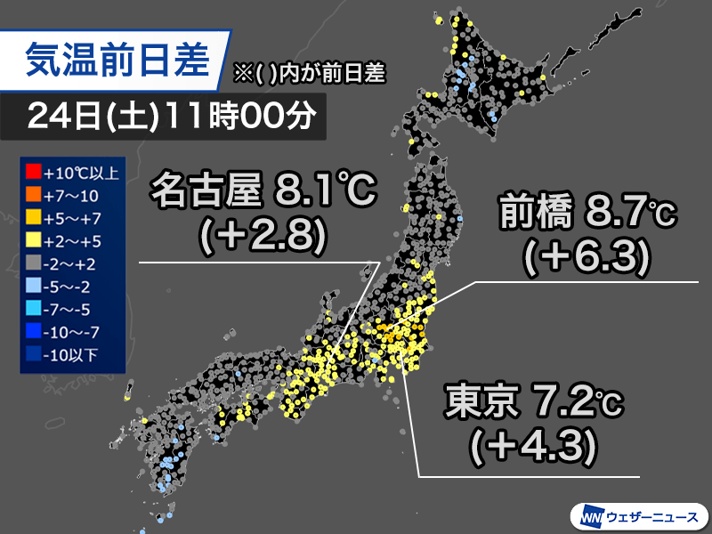 日差し戻って寒さ和らぐ　関東や東海などで昨日よりも気温上昇