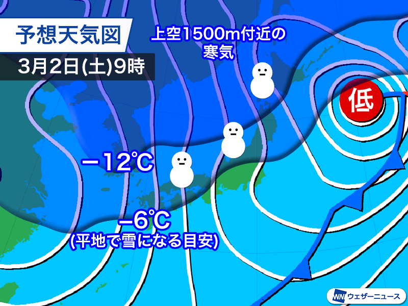 3月早々に強い寒気が南下か　日本海側は大雪の可能性