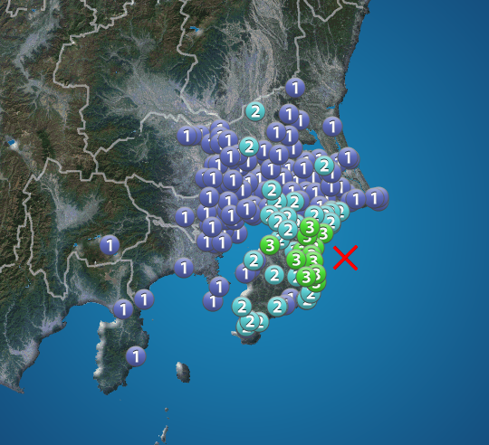 千葉県東方沖でM4.7の地震　最大震度3　津波の心配なし