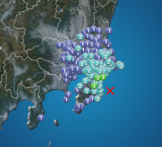 千葉県東方沖でM4.8の地震　千葉県で最大震度3　津波の心配なし