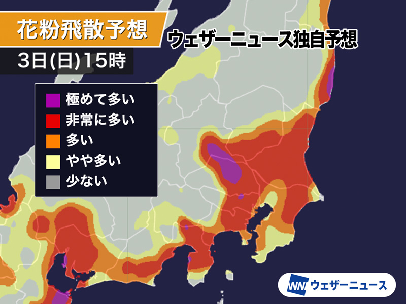 花粉症の方は万全な対策を　今日、明日は関東などで大量飛散のおそれ