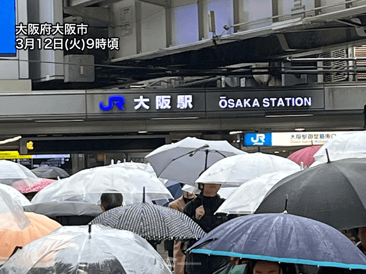 近畿で雨のピークに　昼頃にかけて土砂降りの雨の所も