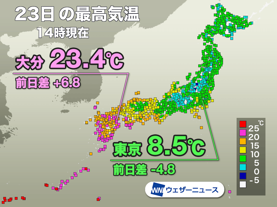 今日は日本の東西で気温差大きく　明日は東も寒さも和らぐ