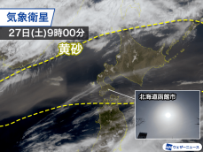 北日本の上空に今日も黄砂　晴れても霞んだ空に