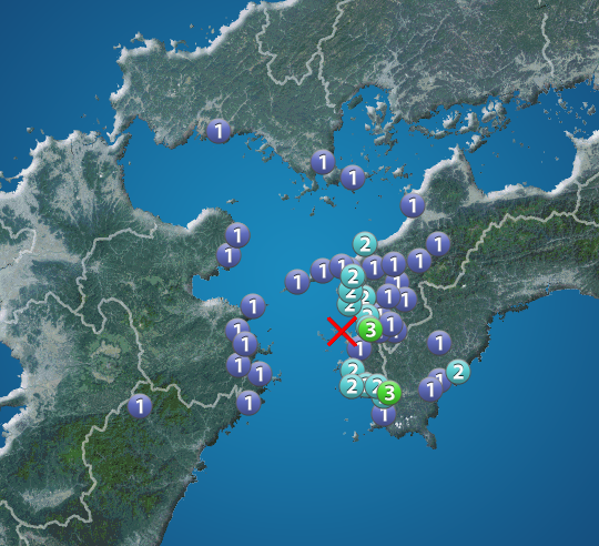 豊後水道でM3.9の地震　愛媛県と高知県で震度3　津波の心配なし